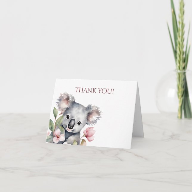 Happy First Birthday Watercolor Koala Thank You Card (Front)