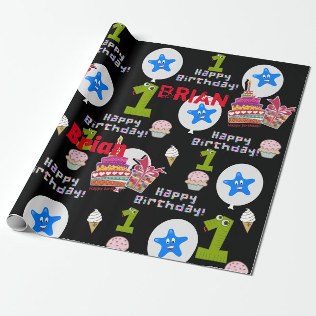 Happy First Birthday Wrapping Paper Balloons #1 (Unrolled)