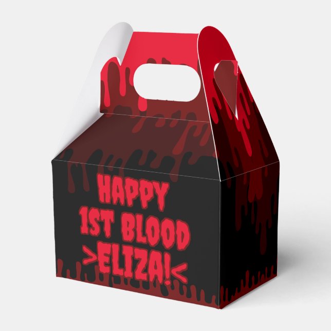 Happy First Blood Red Dripping Period Name Favor Boxes (Front Side)