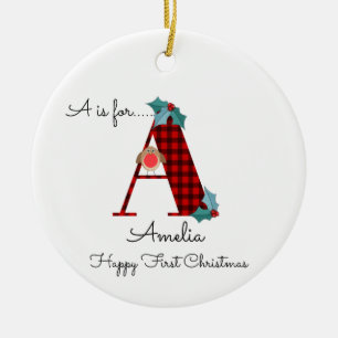 Happy first Christmas A lumberjack robin tree Ceramic Ornament