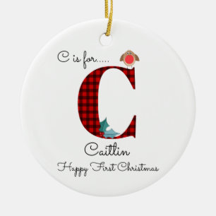 Happy first Christmas c lumberjack robin tree Ceramic Ornament