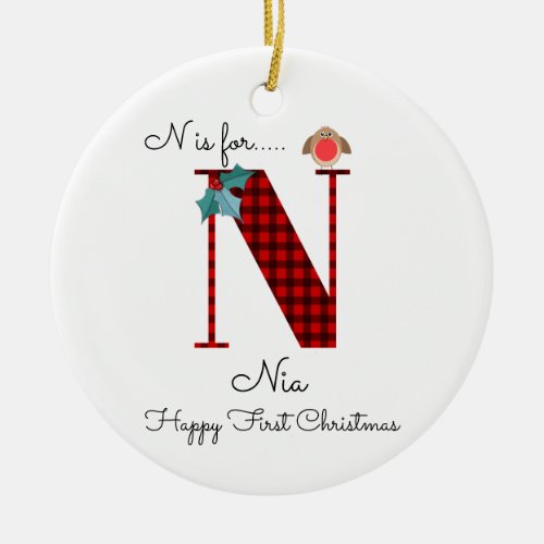 Happy first Christmas N lumberjack robin tree Ceramic Ornament