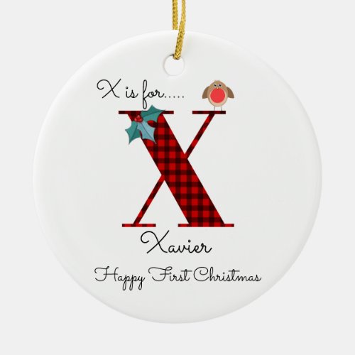 Happy first Christmas x lumberjack robin tree Ceramic Ornament