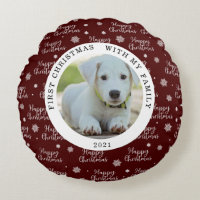 Happy First Christmas Your Photo Round Pillow