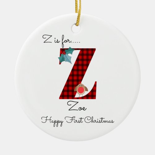 Happy first Christmas z lumberjack robin tree Ceramic Ornament