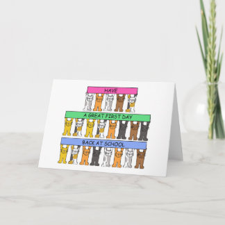 Happy First Day Back at School Cartoon Cats Card