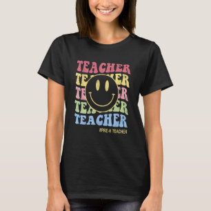 Happy First Day Face Retro Pre K Teacher Kids Back T-Shirt
