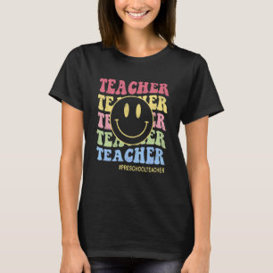 Happy First Day Face Retro Preschool Teachers Back T-Shirt