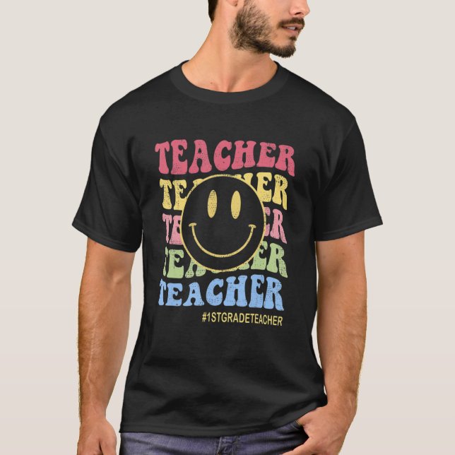 Happy First Day Face Retro Teacher Love Inspire El T-Shirt (Front)