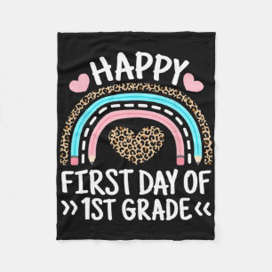 Happy First Day Of 1st Grade Leopard Rainbow Teach Fleece Blanket