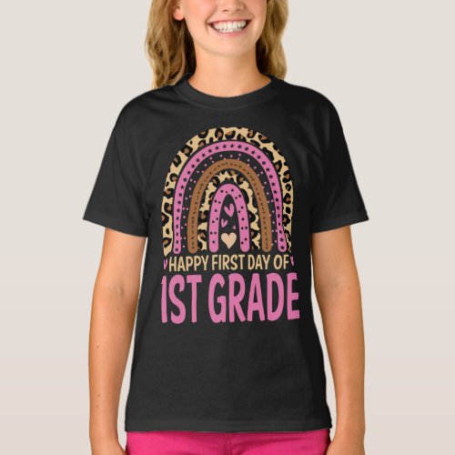 Happy First Day Of 1st Grade Rainbow Leopard  T_Shirt