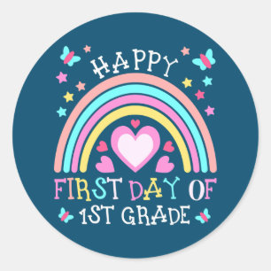 Happy First Day Of 1st Grade Teacher Student Back Classic Round Sticker