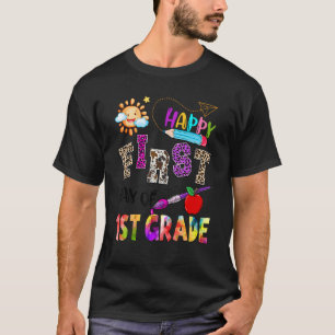 Happy First Day Of 1st Grade Tie Dye Leopard Teach T-Shirt