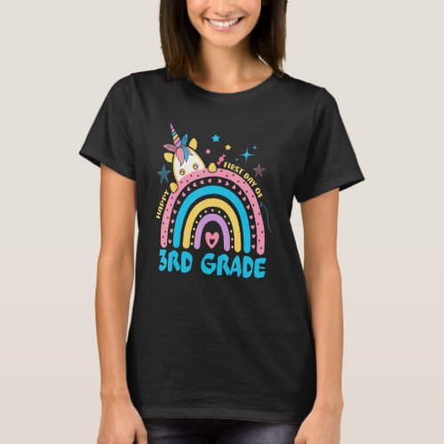 Happy First Day Of 3rd Grade Unicorn Rainbow Kid B T_Shirt