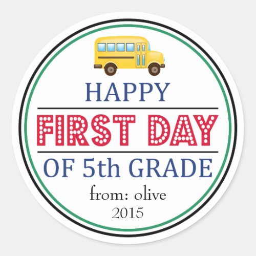 Happy First Day Of 5th Grade School Bus Sticker