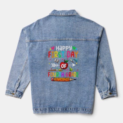 Happy First Day Of Fourth Grade Cute Back To Schoo Denim Jacket