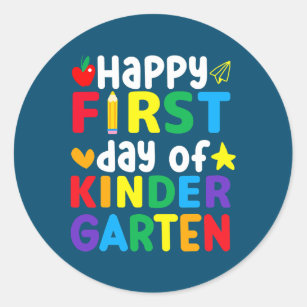 Happy First Day Of Kindergarten Back To School Classic Round Sticker