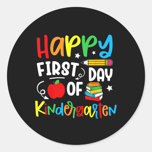 Happy First Day Of Kindergarten Back To School Tea Classic Round Sticker (Front)