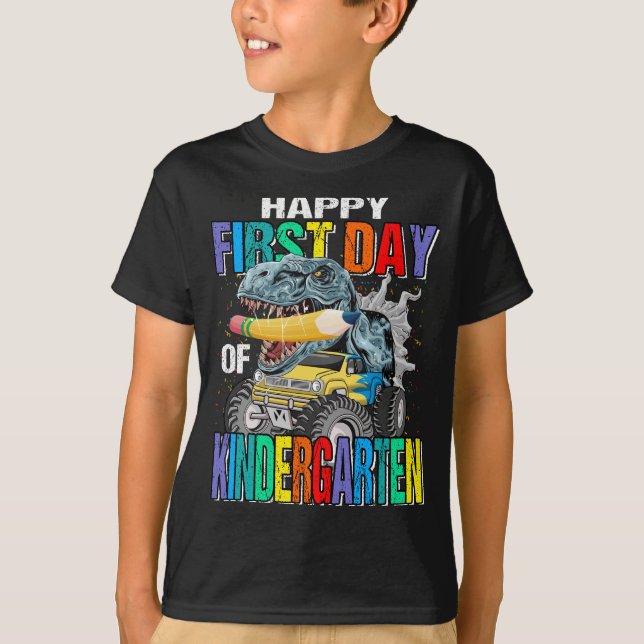 Happy First Day Of Kindergarten Monster Truck  T-Shirt (Front)