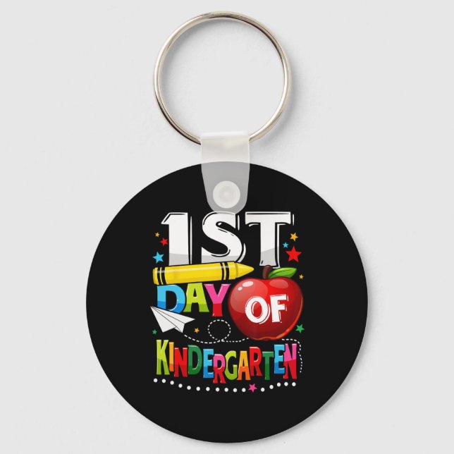 Happy First day of Kindergarten Teacher Fun Back T Keychain (Front)