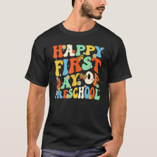 Happy First Day Of Preschool Retro Groovy Back To  T-Shirt