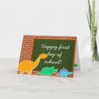 Happy First Day of School Cartoon Dinosaurs Card
