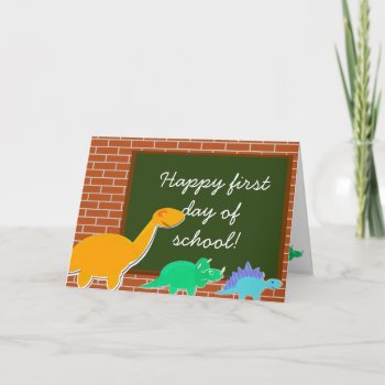 Happy First Day Of School Cartoon Dinosaurs Card by dinoshop at Zazzle