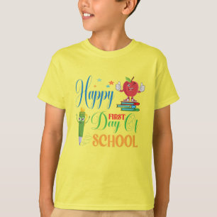 Happy First Day of School   Cute Cartoon Apple  T-Shirt