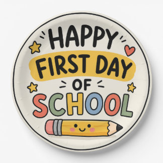 Happy First Day of School Cute Kawaii Pencil Paper Plates