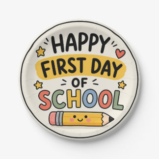 Happy First Day of School Cute Kawaii Pencil Paper Plates