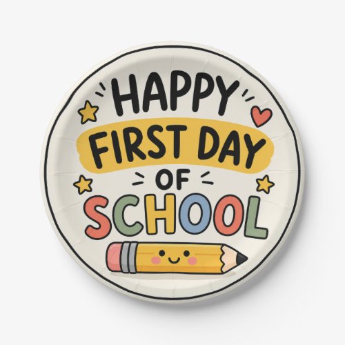 Happy First Day of School Cute Kawaii Pencil Paper Plates