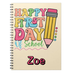 Happy First Day Of School Cute Pencil Polka Dot Notebook