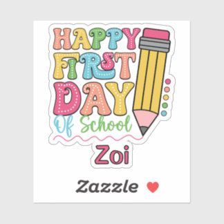 Happy First Day Of School Cute Pencil Polka Dot Sticker