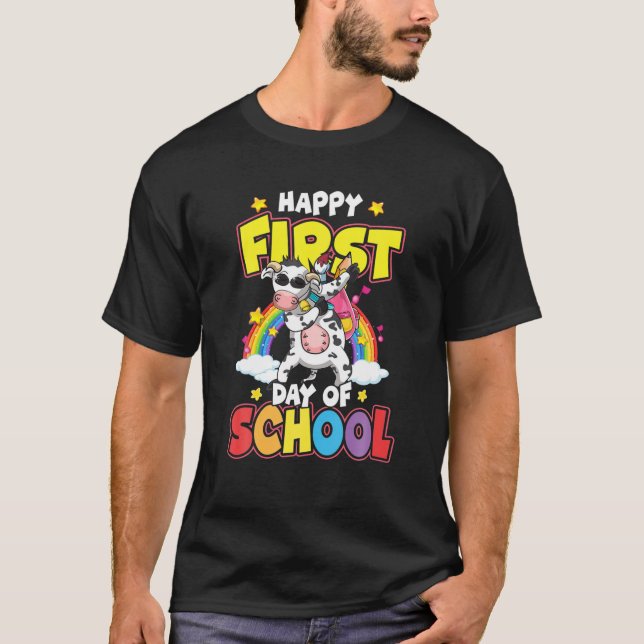 Happy First Day Of School Dabbing Cow Back To Scho T-Shirt (Front)
