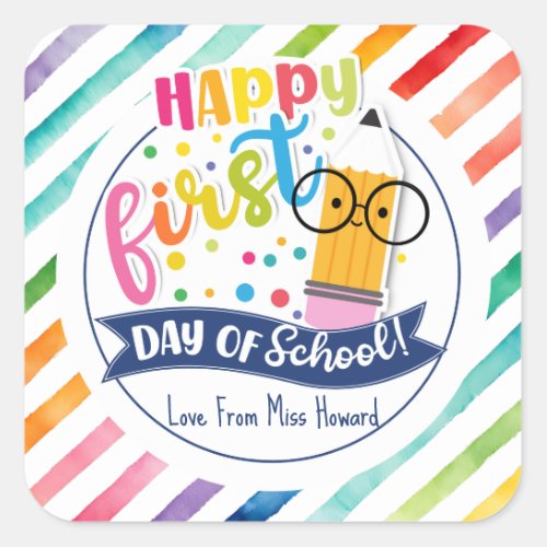 Happy first day of school gift tag square sticker