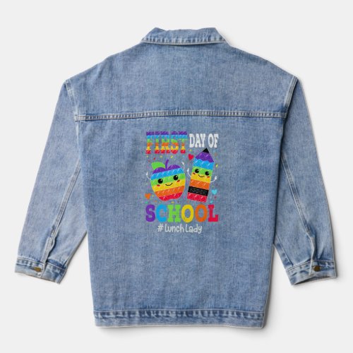 Happy First Day Of School Lunch Lady Back To Schoo Denim Jacket
