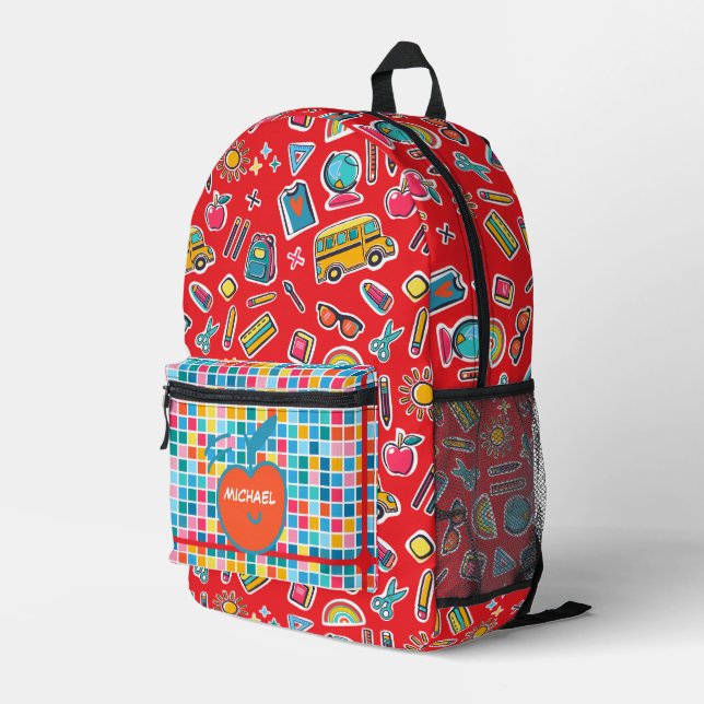 Happy First Day Of School Monogram Personalized Printed Backpack (Back Corner Right)