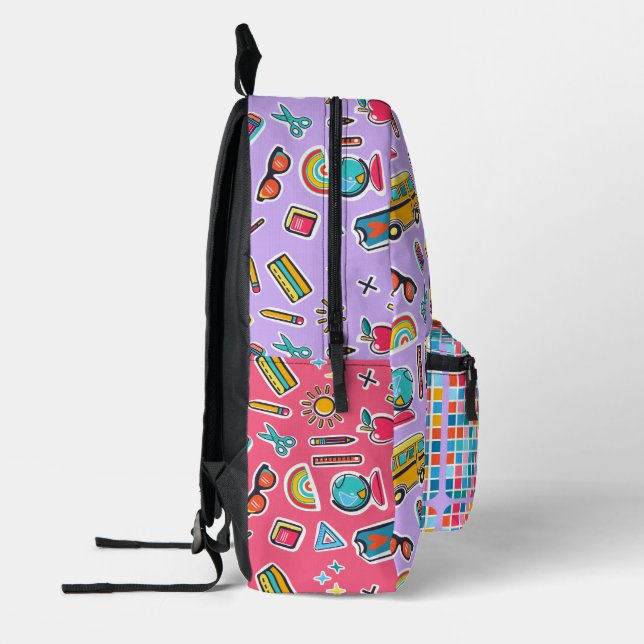 Happy First Day Of School Monogram Personalized Printed Backpack (Left)