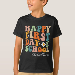 Happy First Day of School Nurse groovy retro back T-Shirt