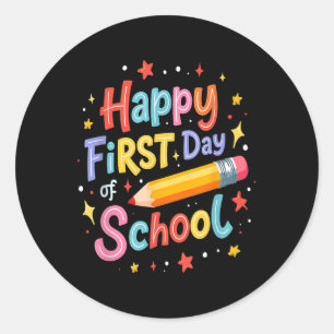 Happy First Day Of School Pencil Cute Colorful Des Classic Round Sticker