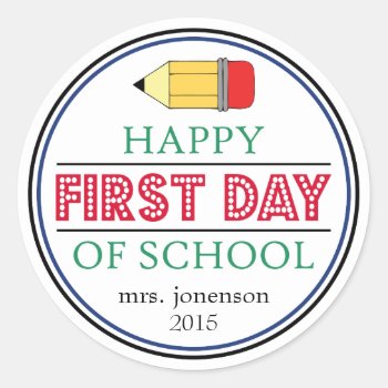 Happy First Day Of School Pencil Sticker (red) by WindyCityStationery at Zazzle