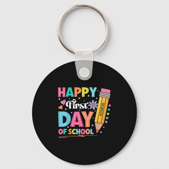 Happy First Day Of School Pencil Teacher Cute Back Keychain (Front)