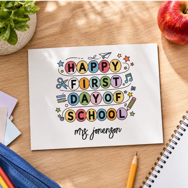 Happy First Day of School Personalized Name Holiday Postcard (Happy First Day of School Personalized Name Holiday Postcard)