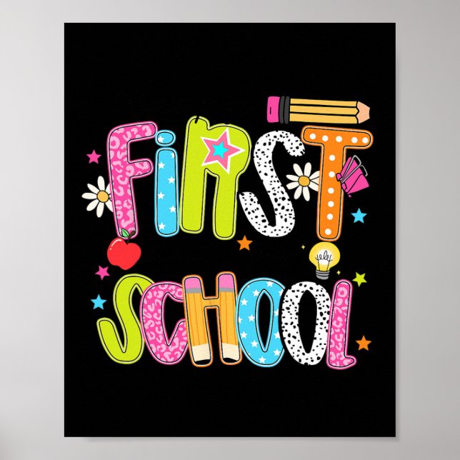 Happy First Day Of School Preppy Teacher Kids Back Poster (Front)