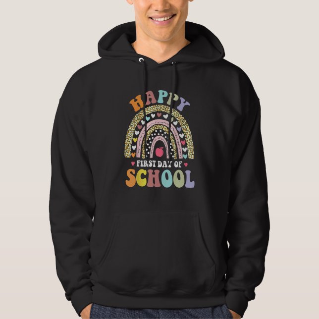 Happy First Day Of School Rainbow Leopard Teacher  Hoodie (Front)