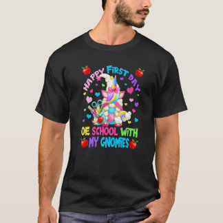 Happy First Day Of School Rainbow Unicorn Gnome Te T-Shirt