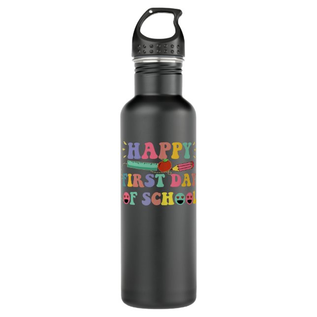 happy first day of school stainless steel water bottle (Front)
