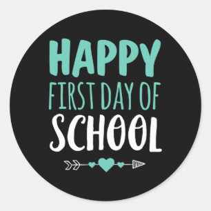 Happy First Day Of School Teacher Student Arrow C Classic Round Sticker