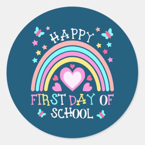 Happy First Day Of School Teacher Student Back To Classic Round Sticker