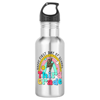 happy first day of school third grade rainbow stainless steel water bottle
